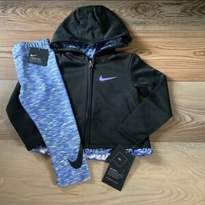 Nike Black Jacket with Purple Swoosh and Blue-Purple Leggings Set Size 2T(NWT)